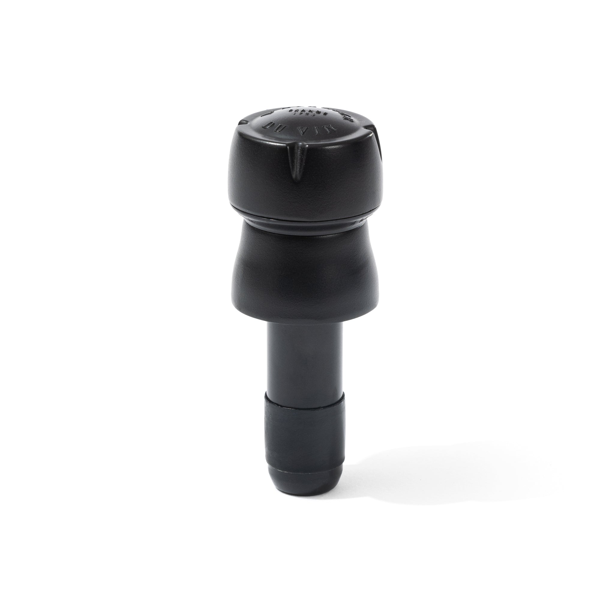Tapón de champán L'Atelier du Vin Bubble Cork Black solo, vista frontal sobre fondo blanco