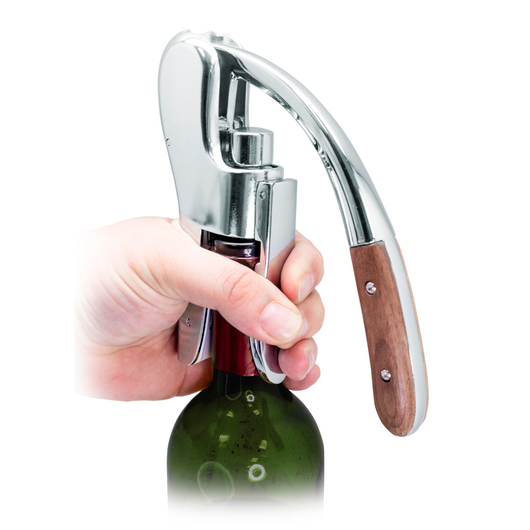 Sacacorchos de Palanca Cromado y Madera