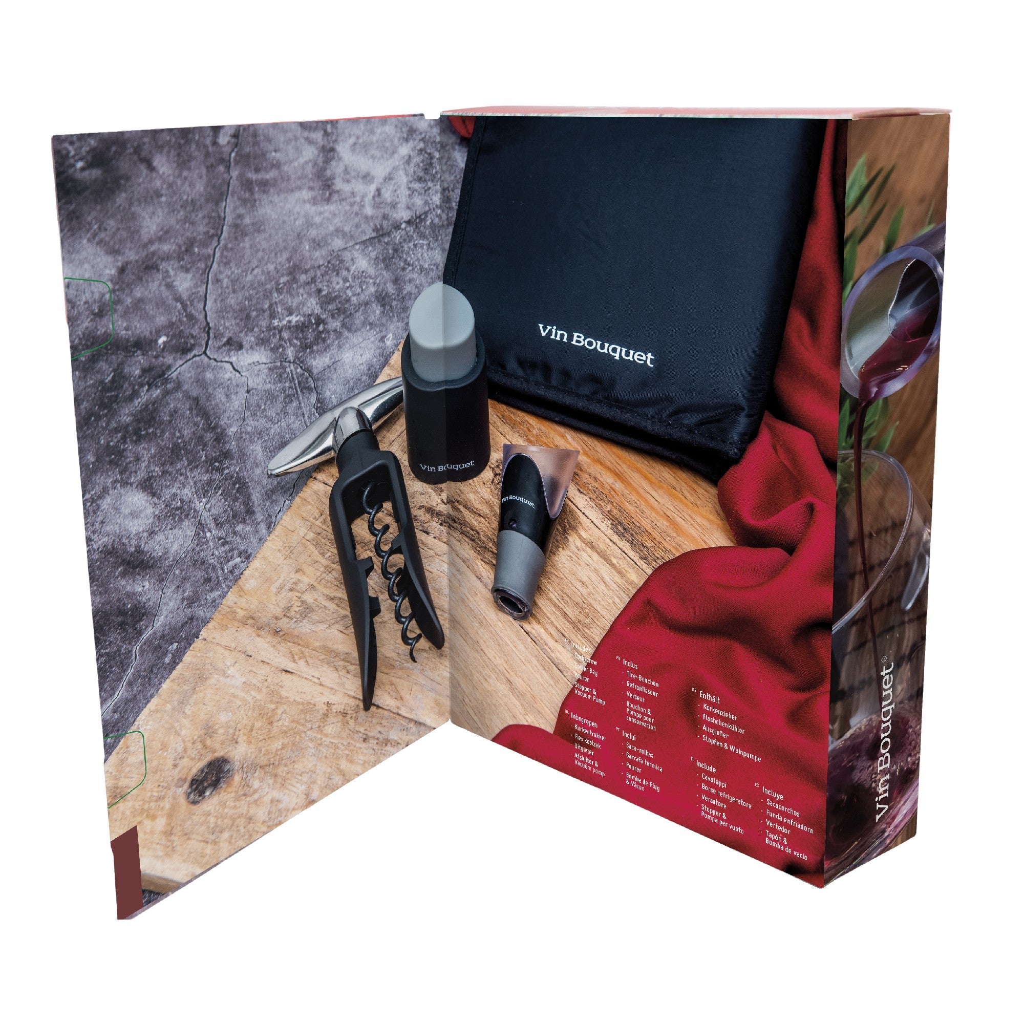 Royal Wine Set – Automatic Corkscrew, Pourer, Vacuum Stopper and Cooling Sleeve