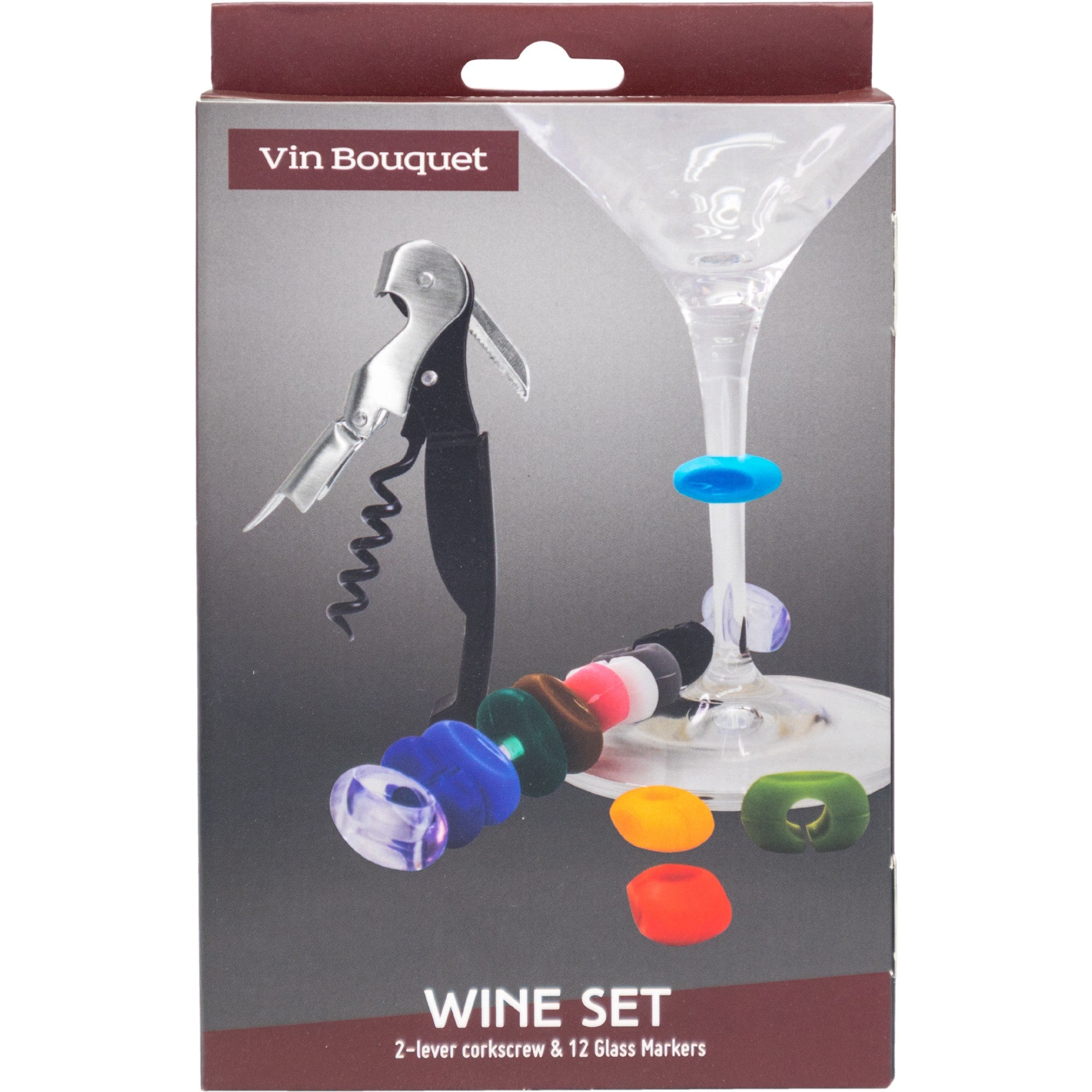 Wine Glass Opener and Marker Set – Professional Corkscrew and 12 Glass Markers
