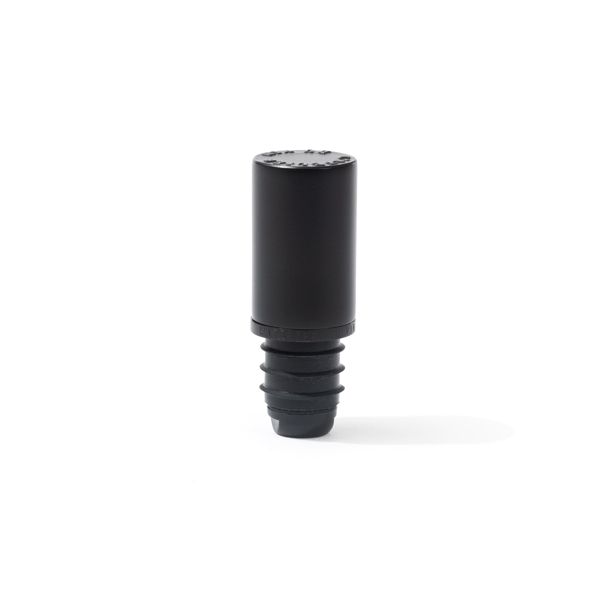 Tapón Le Bouchon Black de L'Atelier du Vin sin soporte vista lateral del cilindro negro