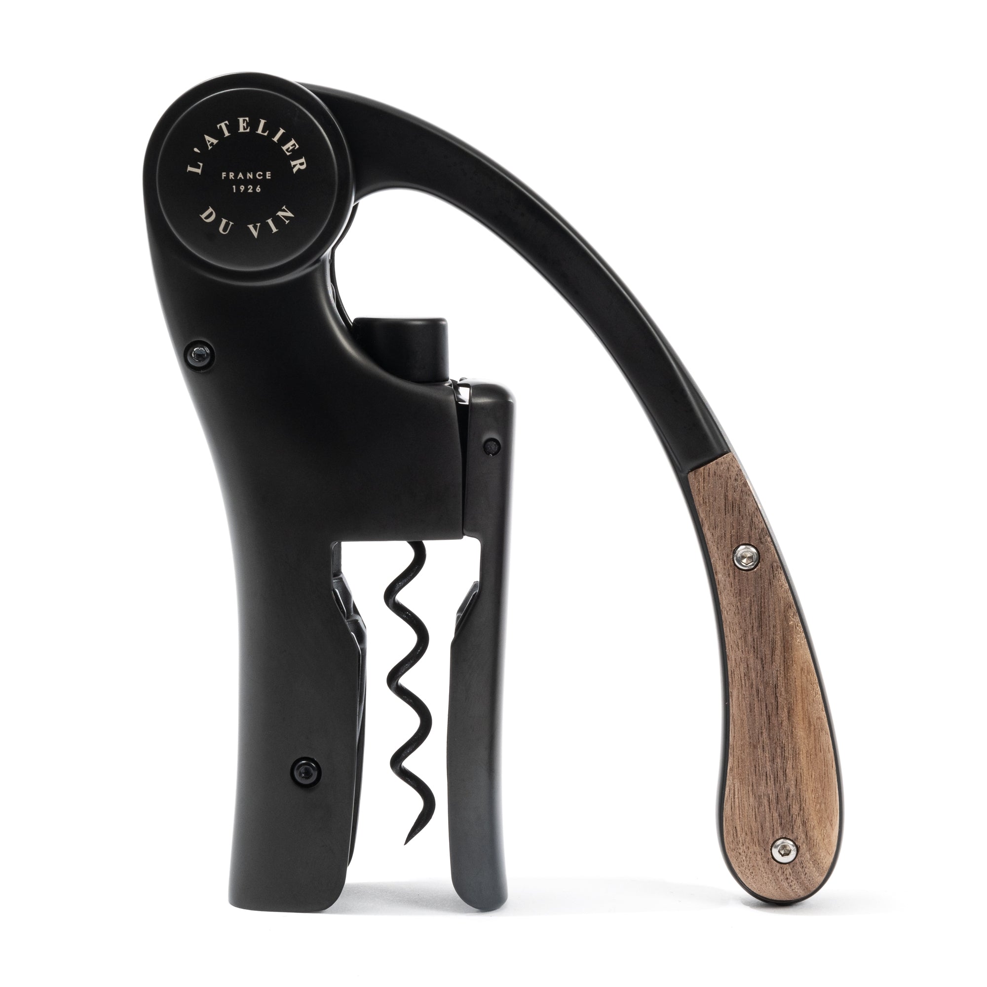 Sacacorchos de palanca Oeno Motion Wood & Black L'Atelier du Vin en negro con mango de madera