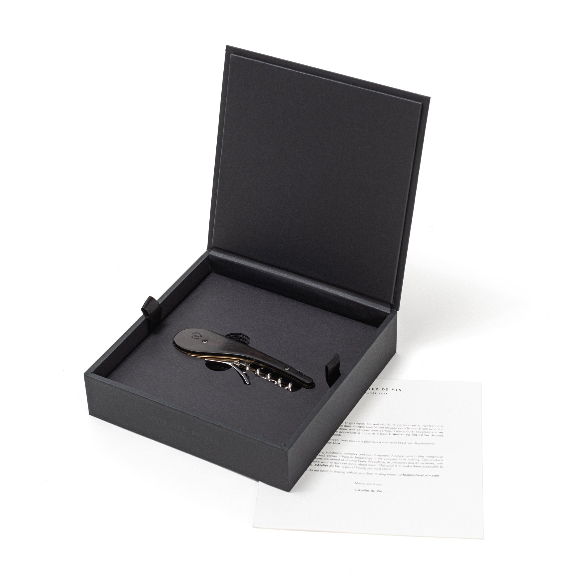 Sacacorchos sommelier L'Atelier du Vin Soft Machine Blade Le Pierre en caja regalo negra abierta con certificado