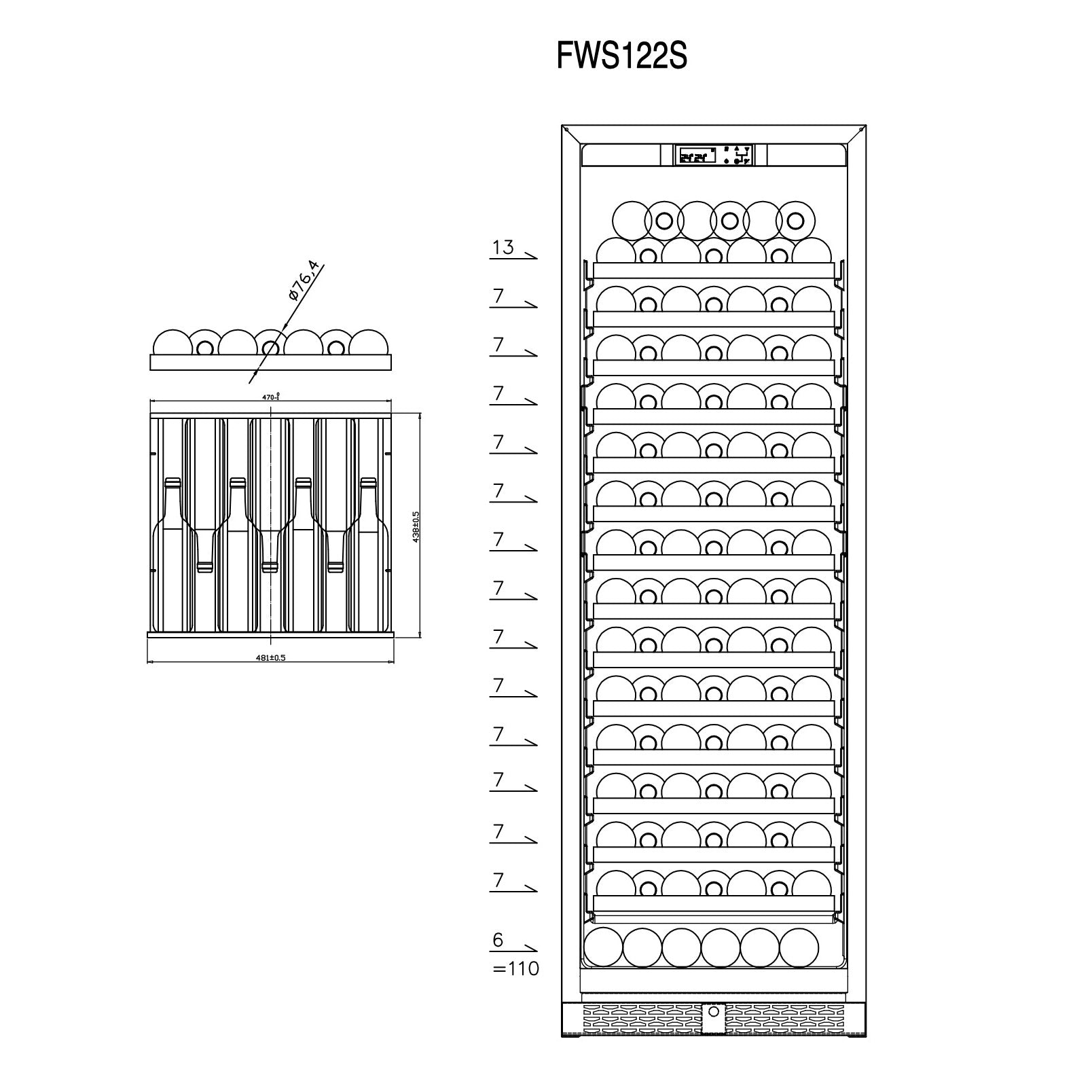 Wine Cooler 110 bottles CELLA FWS122S Black