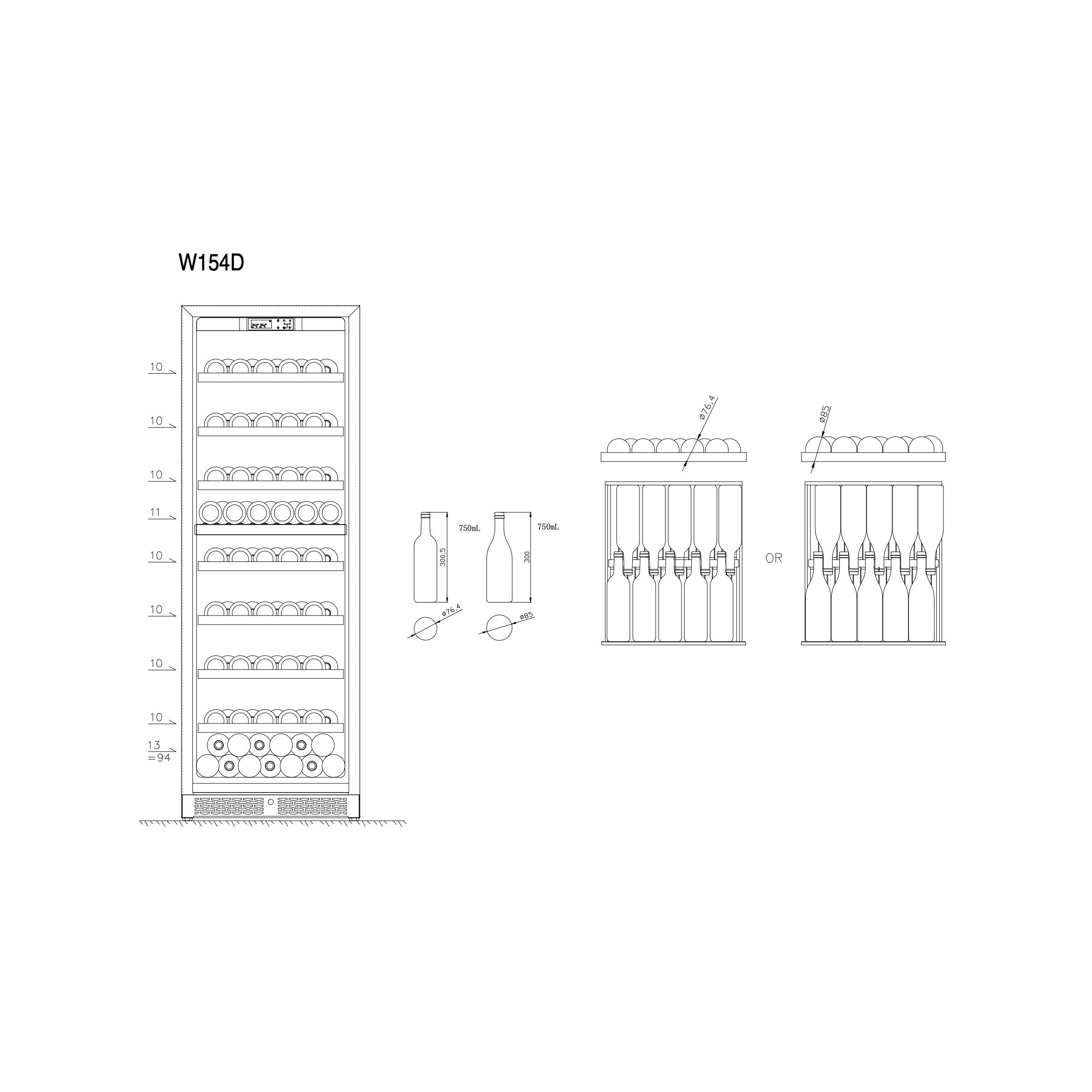 Wine Cooler 154 bottles CELLA W154D Black Dual-zone