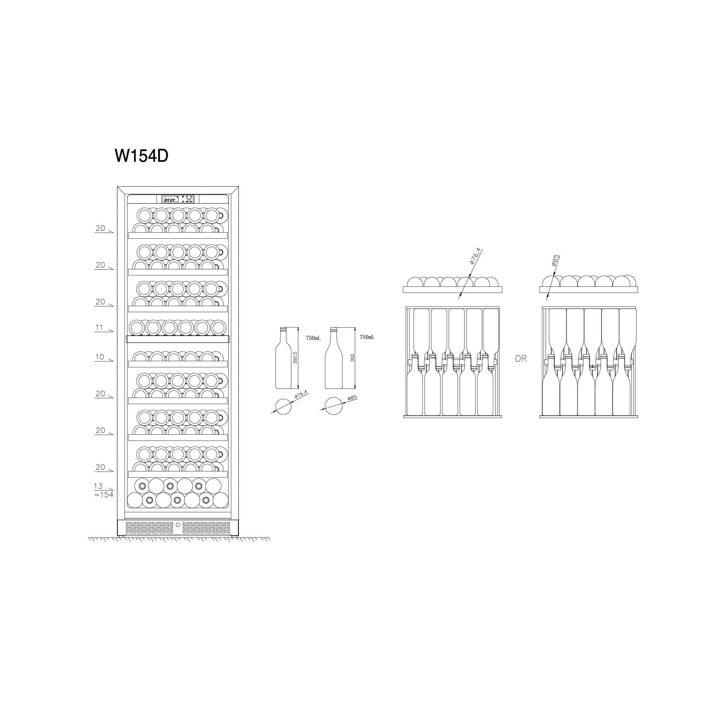 Wine Cooler 154 bottles CELLA W154D Black Dual-zone