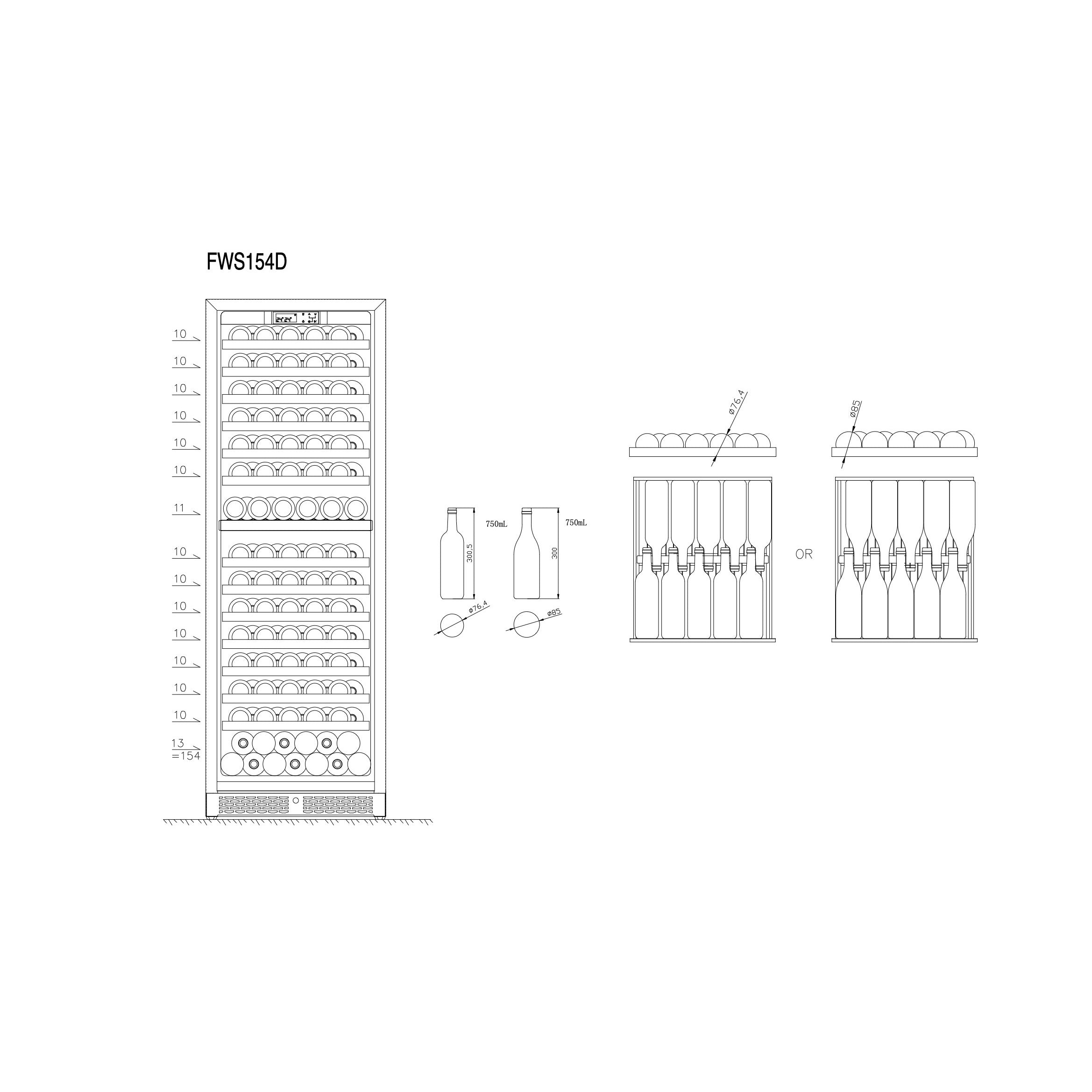 Wine Cooler 154 bottles CELLA FWS154D Black Dual-zone