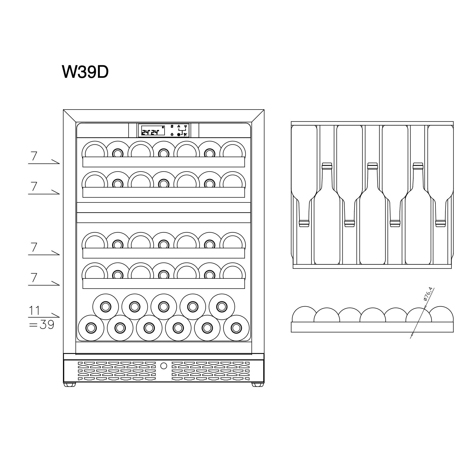 Wine Cooler 39 bottles CELLA W39D Black Dual-zone