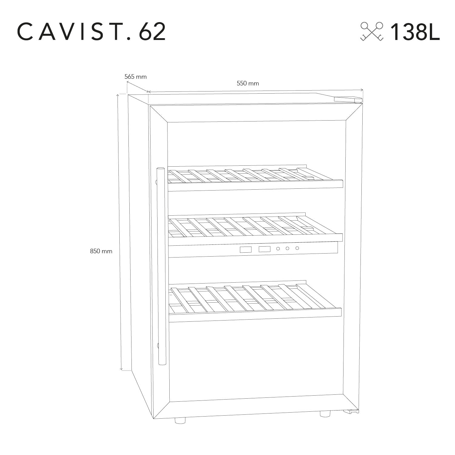 Vinoteca 62 botellas Les Petits Champs CAVCDB62 diagrama de medidas