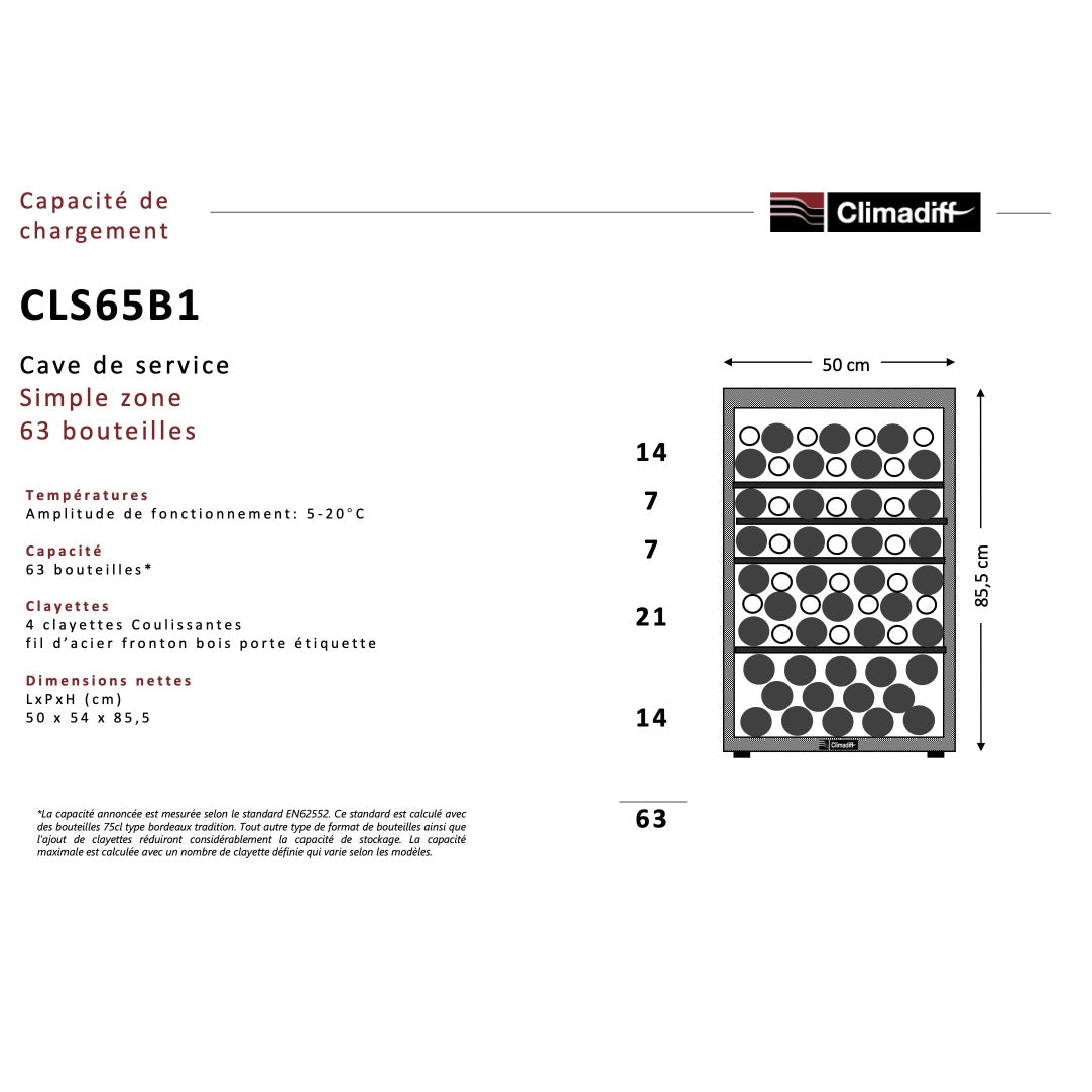 Wine Cooler 63 bottles Climadiff CLS65B1