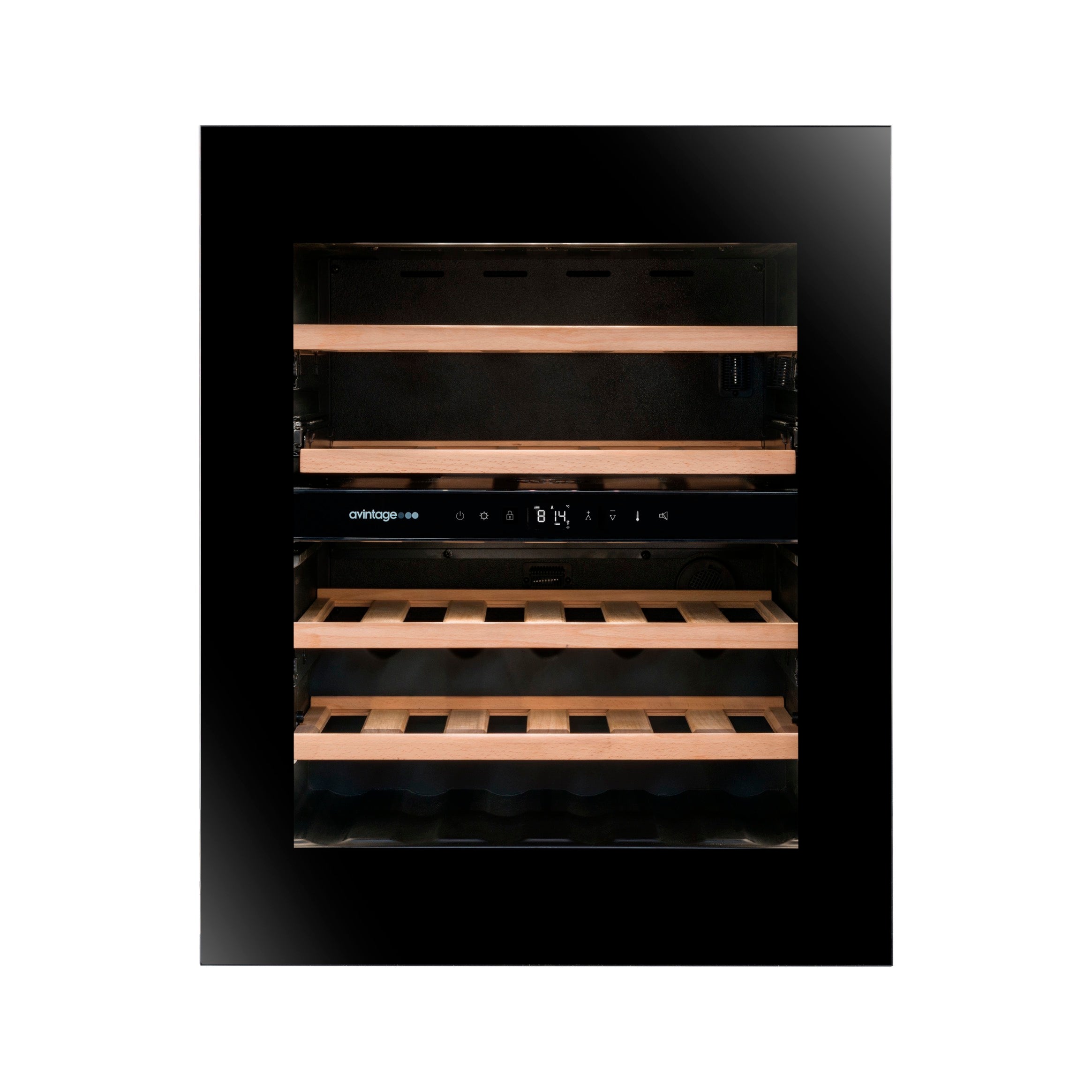 Imagen de la Vinoteca encastrable en columna 29 botellas Avintage AVI72PLATINUM doble zona.
