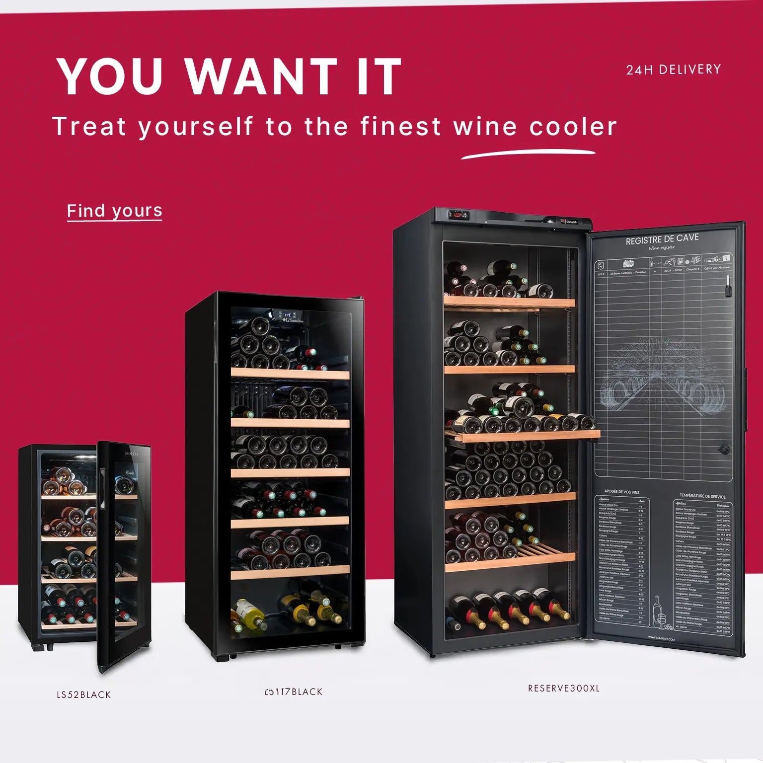 Selection of premium wine coolers in different sizes with 24h delivery at Vinoteca.es