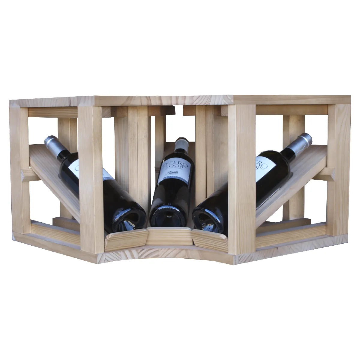 EX2195-02 - Botellero Esquina Villafranca 3 botellas de vino en Pino teñido en roble claro