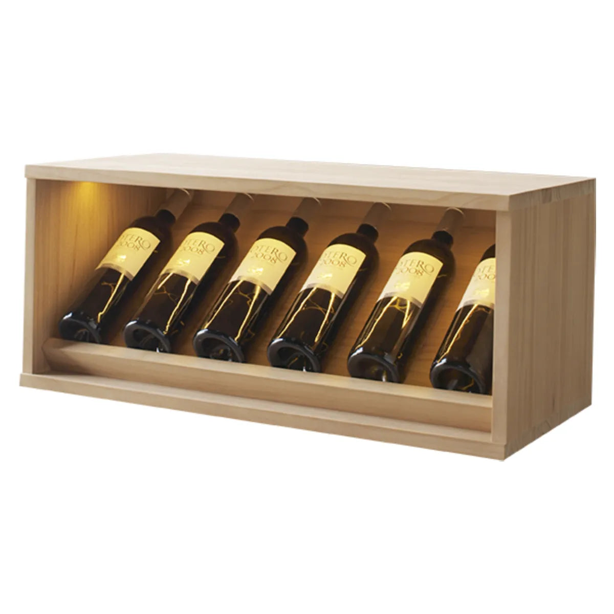 EX2292-01 - Botellero Expositor Cajón Led Villafranca 6 botellas de vino en Pino teñido en roble claro
