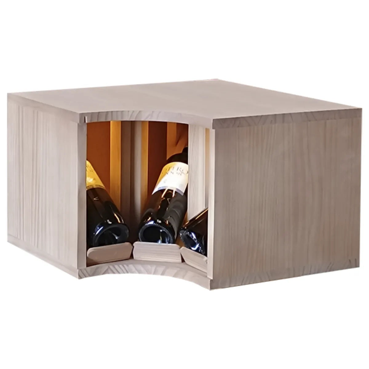 EX2296 - Botellero Expositor Esquina Cajón Led Villafranca 3 botellas de vino en Pino teñido en roble claro
