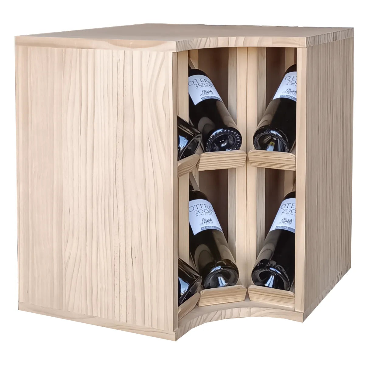 EX2297 - Botellero Expositor Esquina Cajón Villafranca 6 botellas de vino en Pino teñido en roble claro