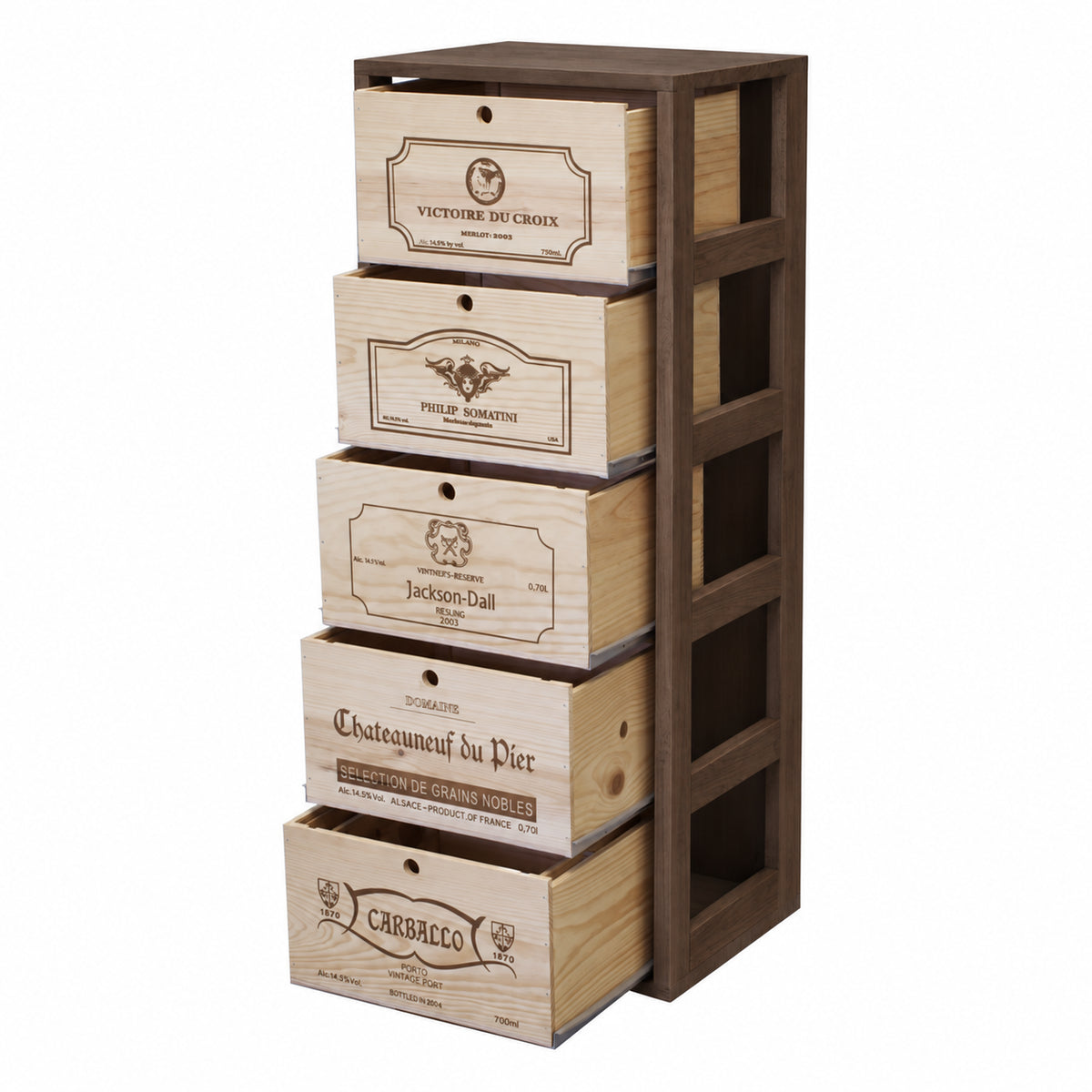 Botellero para 5 cajas de 6 botellas Expovinalia Arganza Godello 2553 - Pino oscuro - Representación generada del acabado