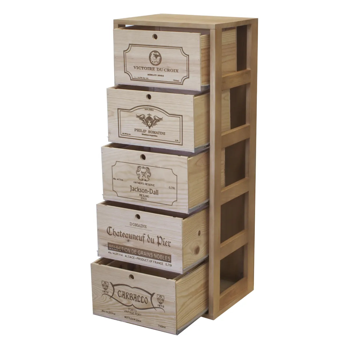 Wine rack for 5 six-bottle cases Expovinalia Arganza Godello 2553 — Pine with light oak finish — EX2553