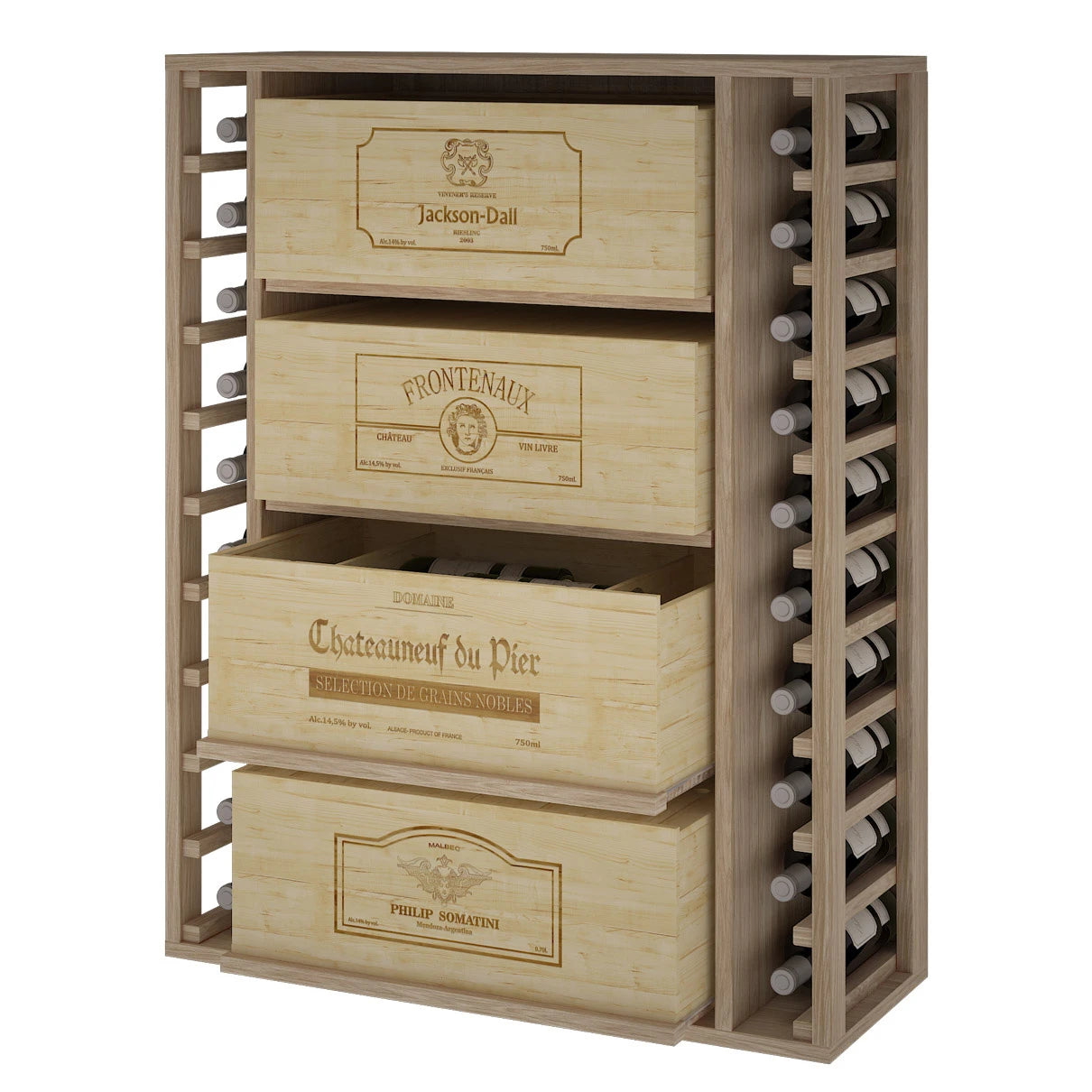Oak wine rack for 68 bottles, Godello ER2542