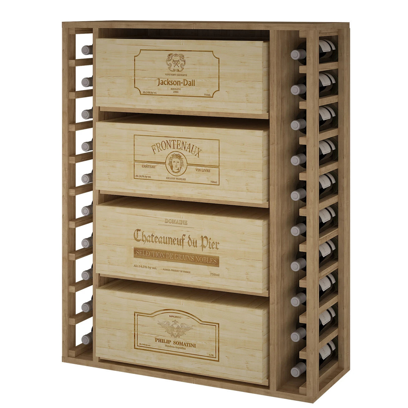 Pine wood wine rack for 68 bottles, Godello EX2542