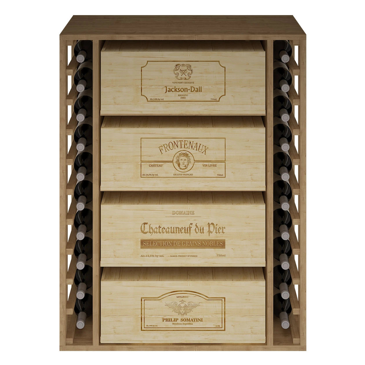 Pine wood wine rack for 68 bottles, Godello EX2542