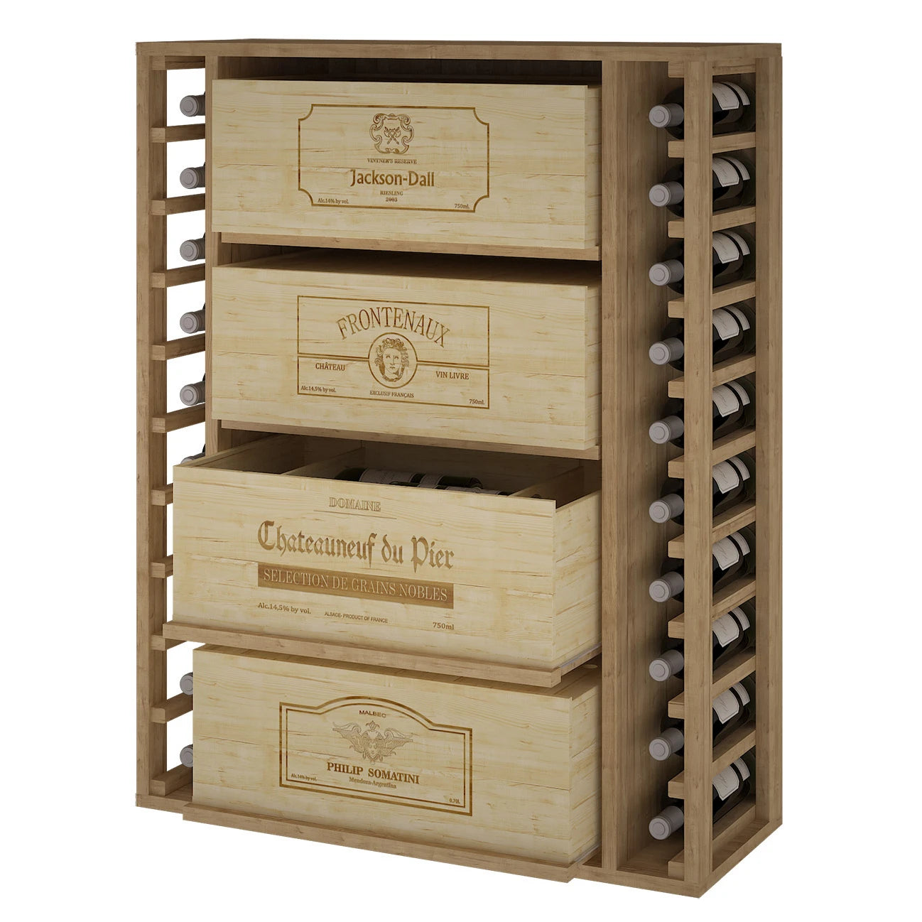 Pine wood wine rack for 68 bottles, Godello EX2542
