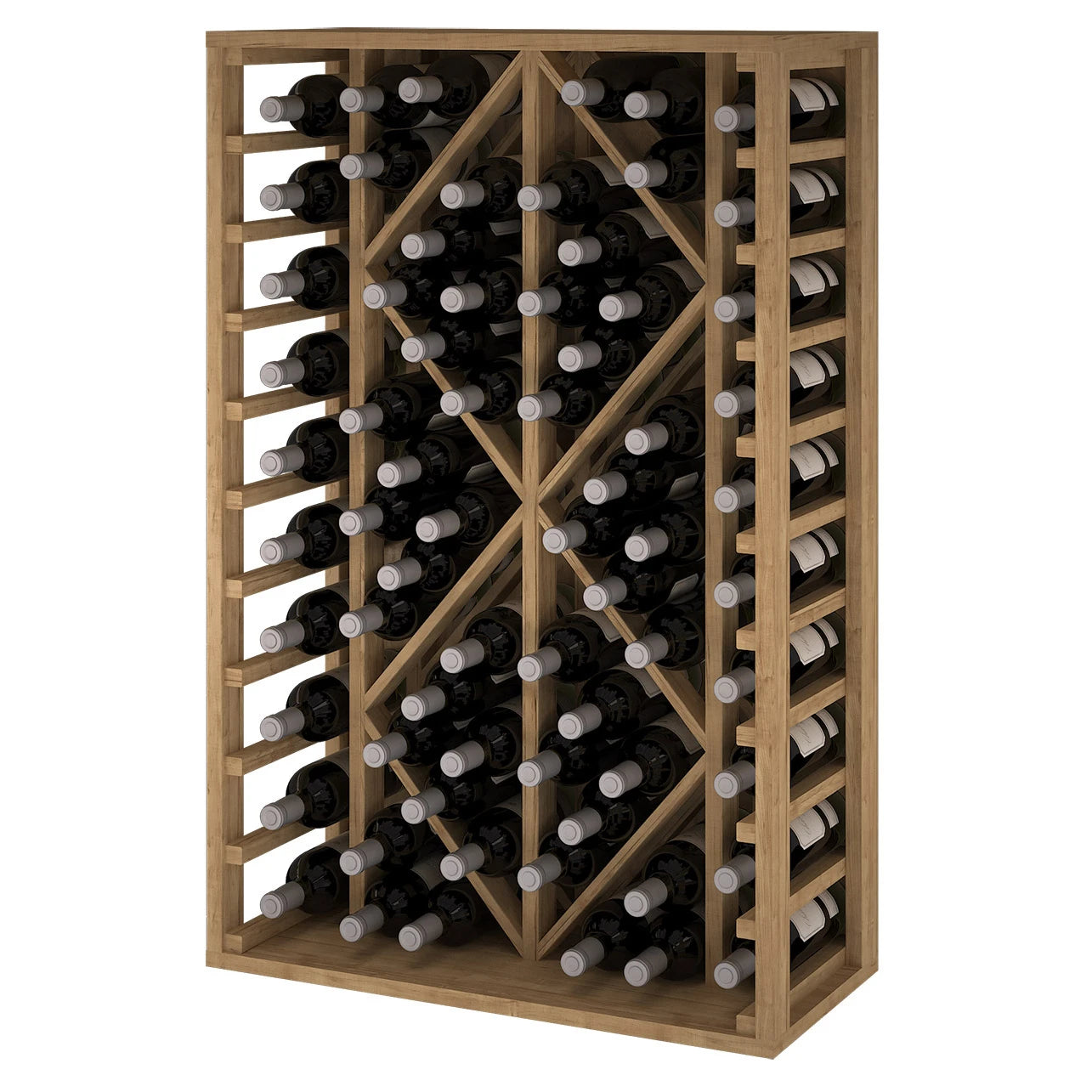 Pine wood wine rack with diamond shapes for 68 bottles, Godello EX2530