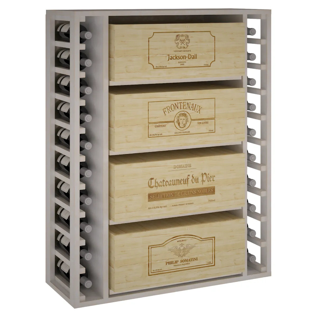 Wine rack for 20 bottles and 4 twelve-bottle cases Expovinalia Arganza Godello 2542 — White pine — EW2542