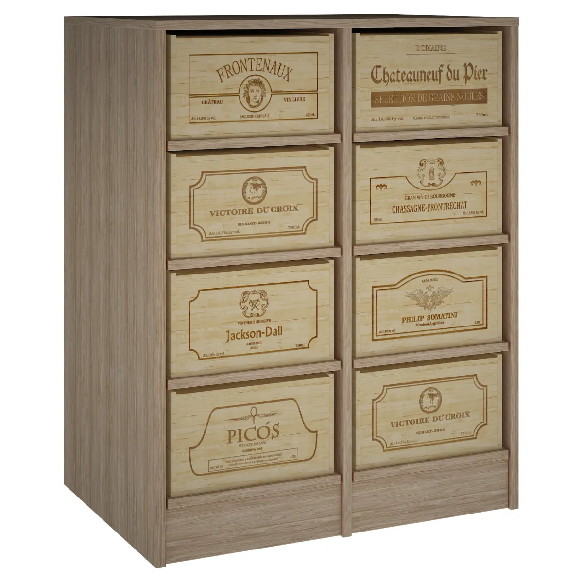 Wine rack for 8 cases of 12 bottles Expovinalia Arganza Godello 2545 — Pine with light oak finish — EX2545