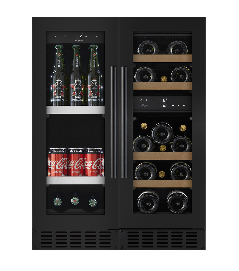 Pack vinoteca mQuvée WineCave 700 30D y nevera para cerveza BeerServer 30 Anthracite Black vista frontal