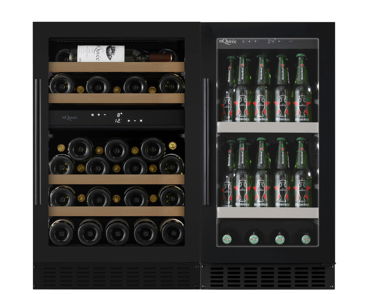 Pack vinoteca mQuvée WineCave 700 60D y nevera para cerveza BeerServer 30 Anthracite Black vista frontal