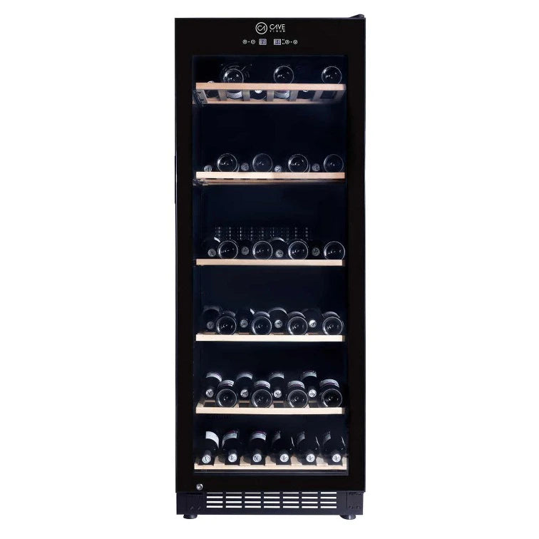Vinoteca Cave Vinum CV-100-N de 100 botellas, libre instalación, vista frontal del modelo negro.