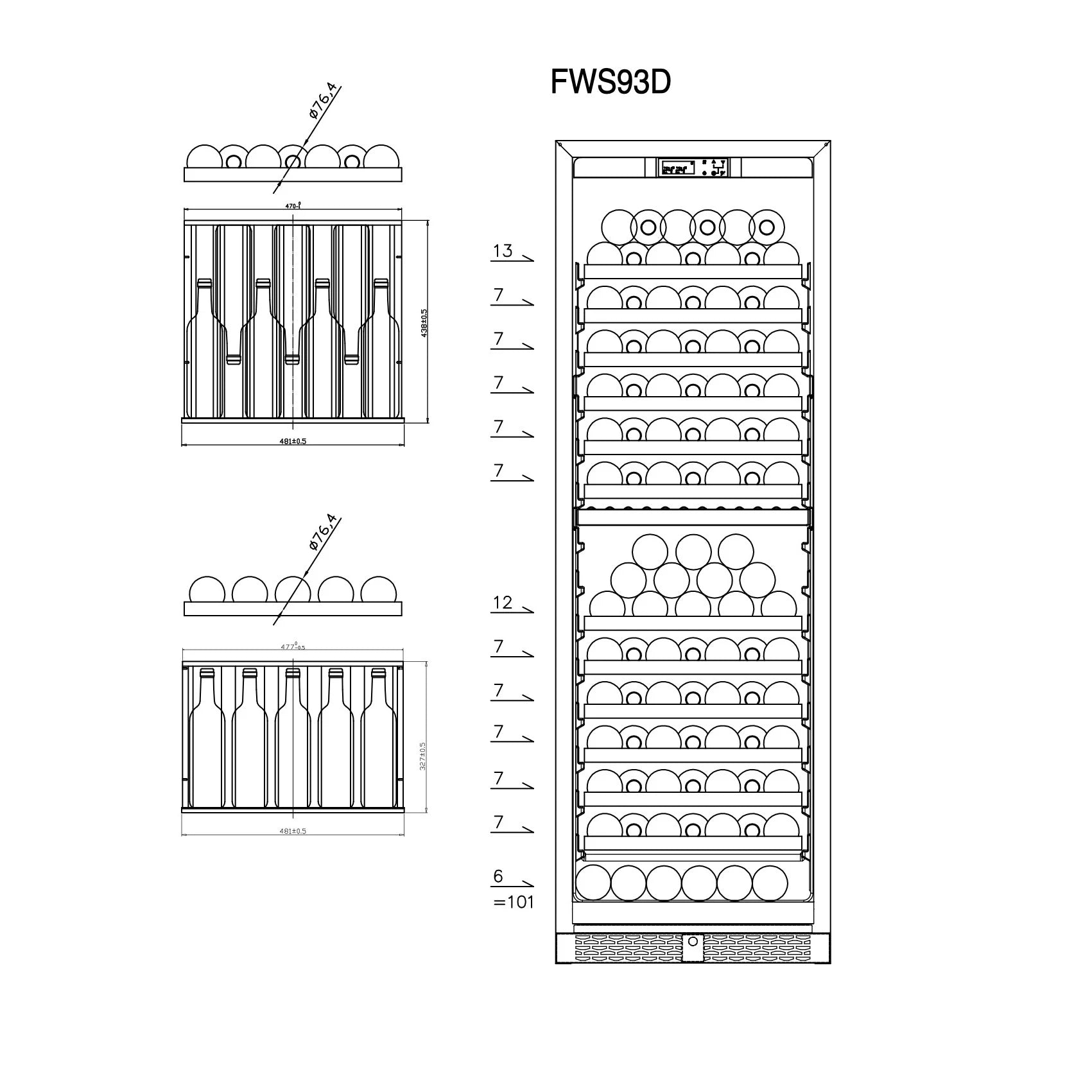 Wine Cooler 101 bottles CELLA FWS93D Black Dual-zone