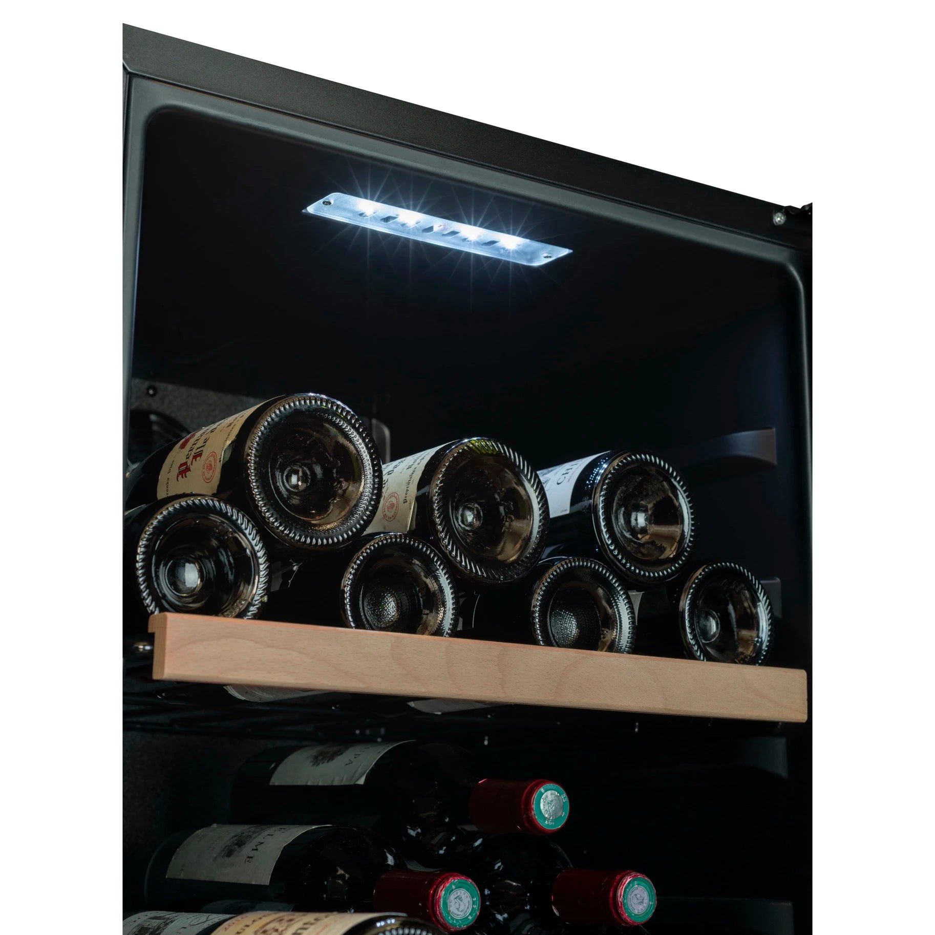 Vinoteca Climadiff CEPAGE108DZ, doble zona con iluminación LED blanca fría.