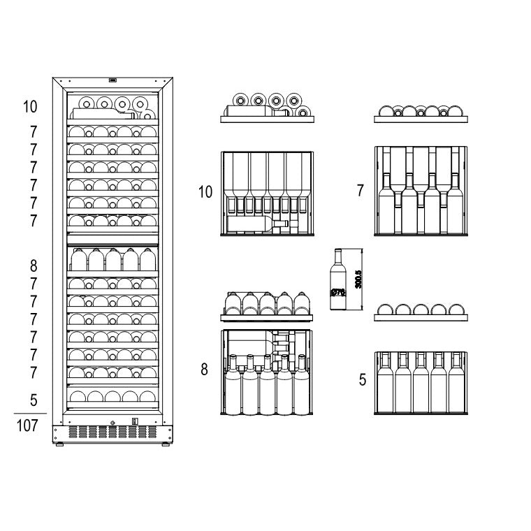 Vinoteca 109 botellas mQuvée WineCave Infinite 187D Push Pull diagrama de capacidad