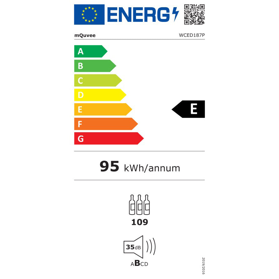 Vinoteca 109 botellas mQuvée WineCave Infinite 187D Push Pull energy label