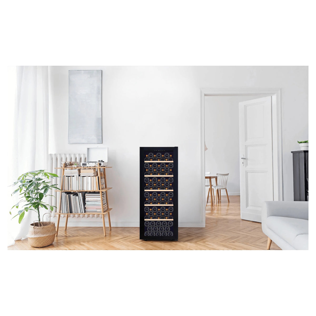 La Sommelière SMART112 wine cooler installed in a bright living room, general view of the room