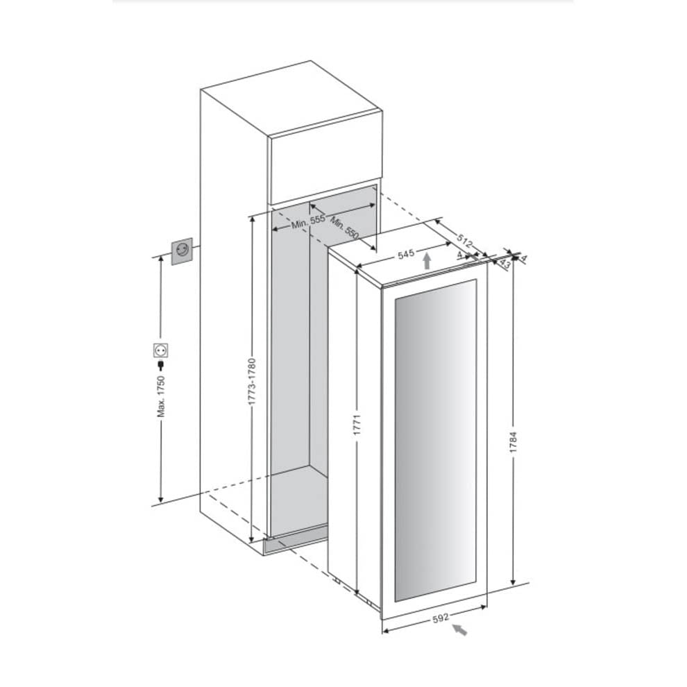 Built-in Wine Cooler 112 bottles mQuvée WineKeeper 112D Fullglass Black Push/Pull Dual-zone