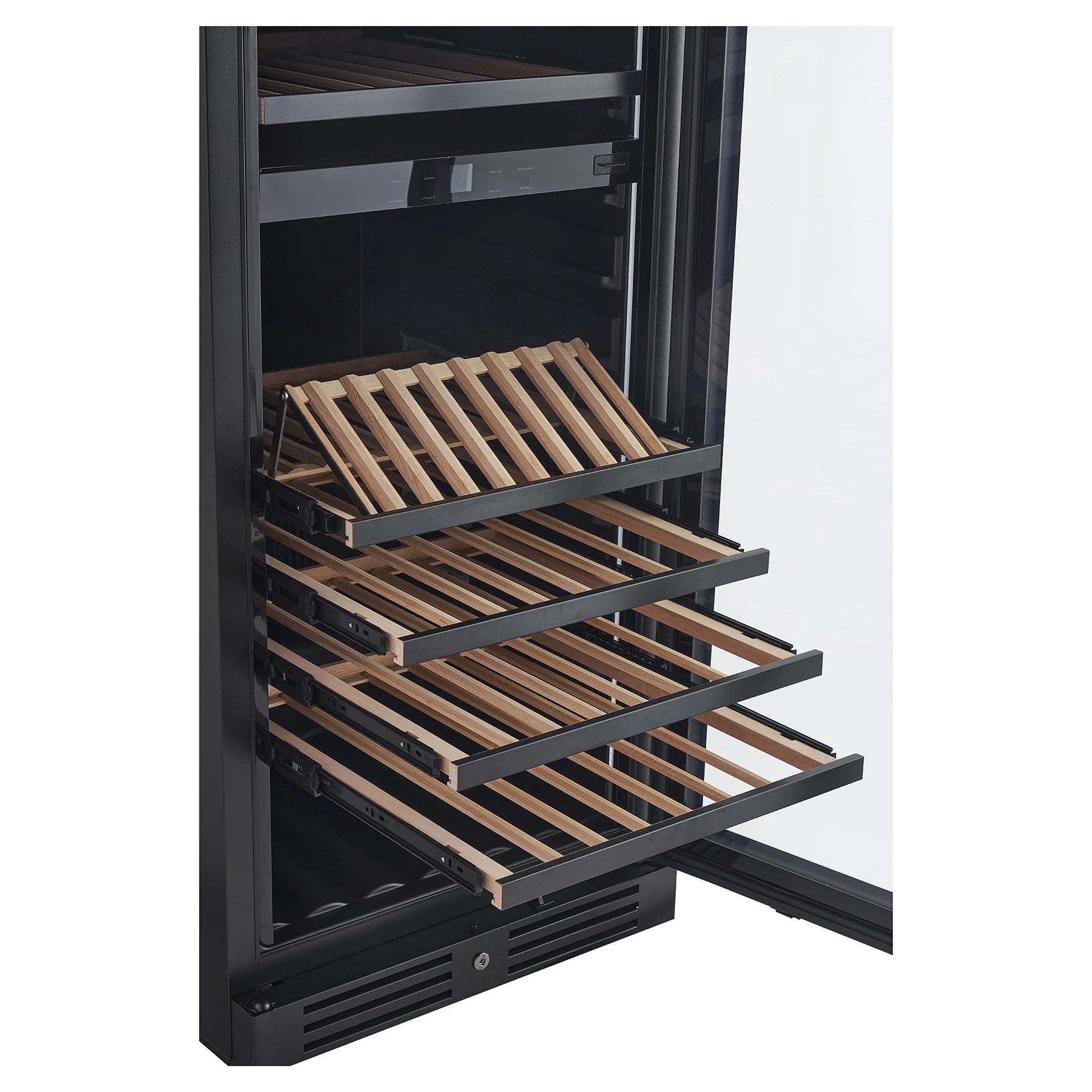 Vinoteca Nestor M Wine NWX2113FN2 con puerta abierta, doble zona y estantes deslizantes