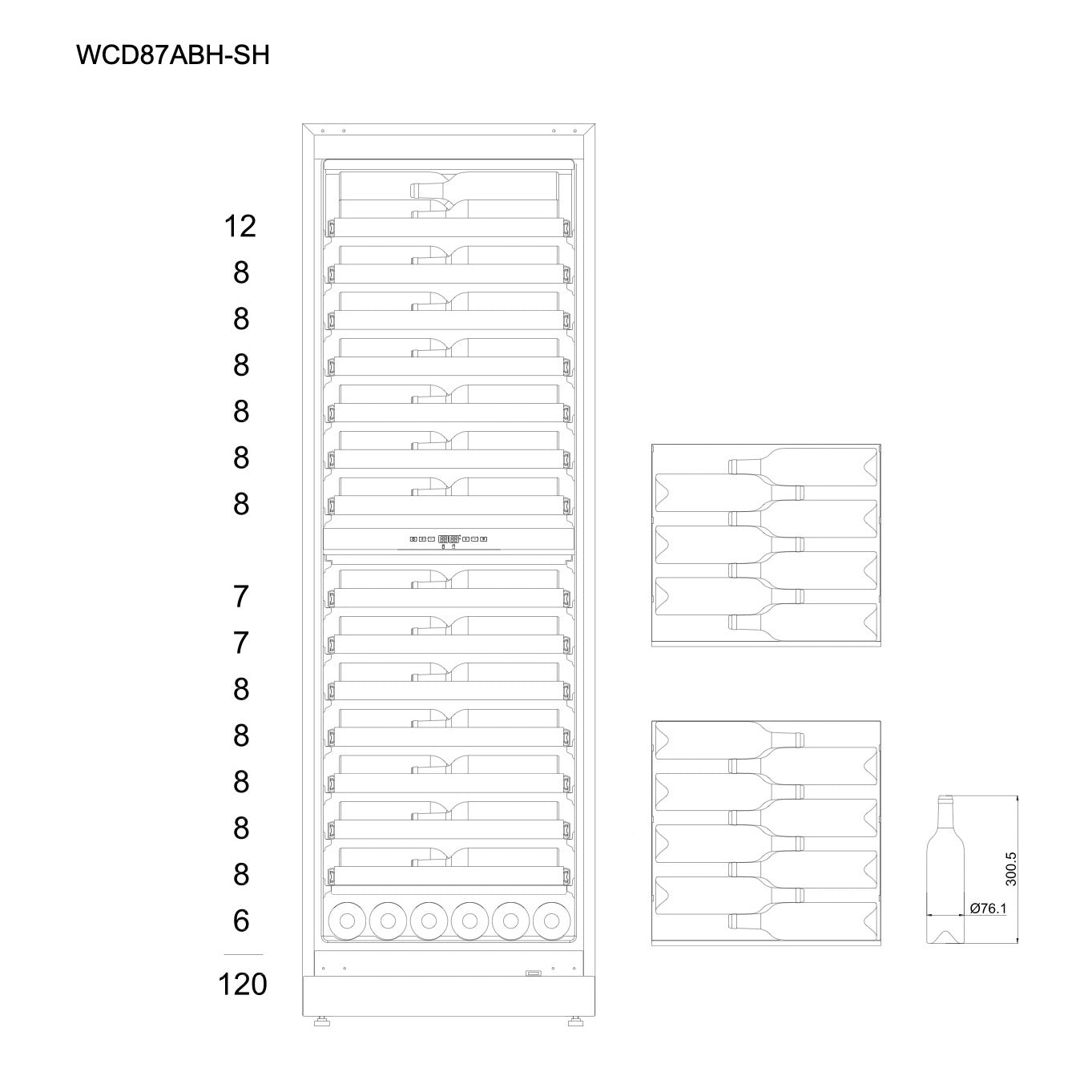 Vinoteca 115 botellas mQuvée WineCave Exclusive 187 Anthracite Black diagrama de capacidad