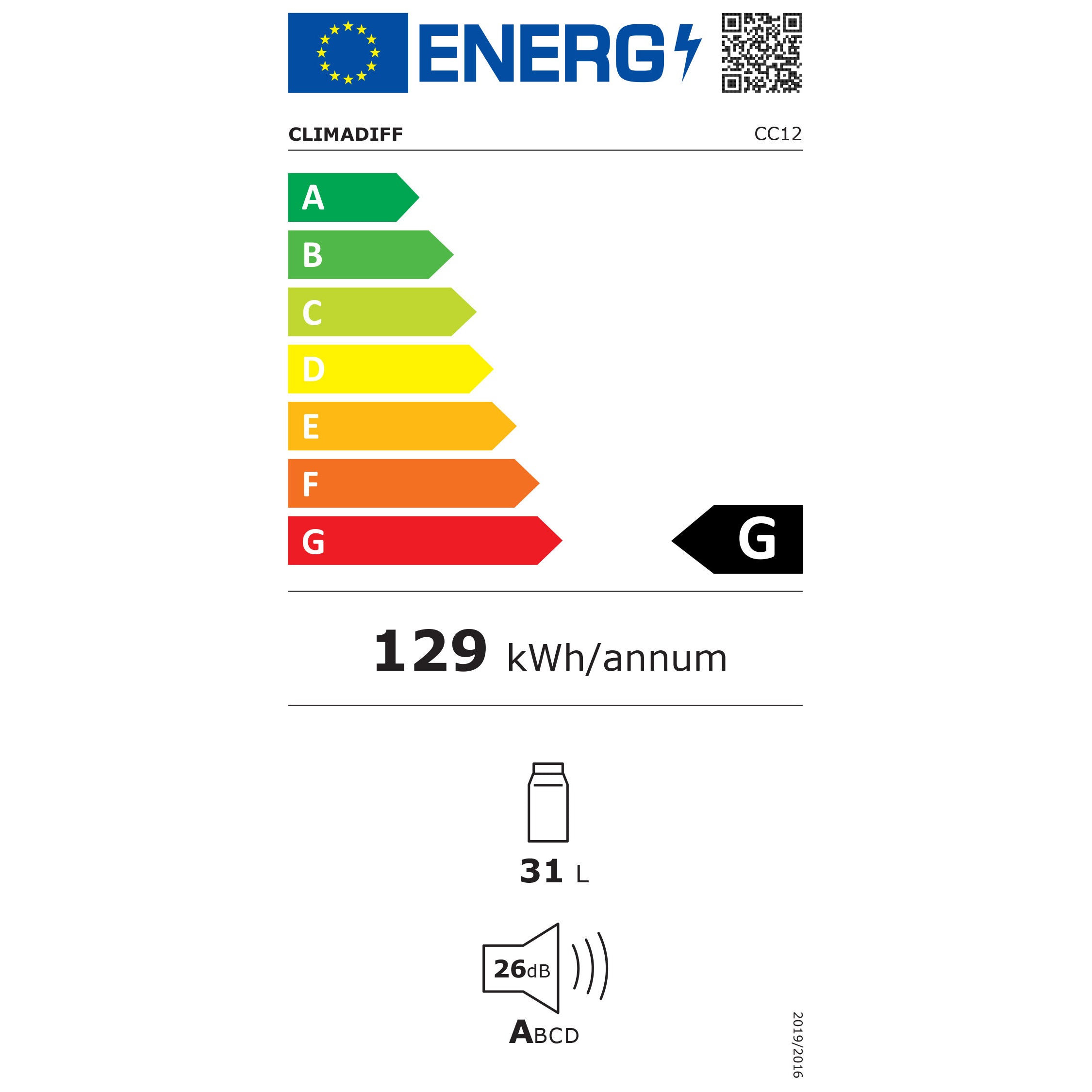 Vinoteca 12 botellas Climadiff CC12F energy label