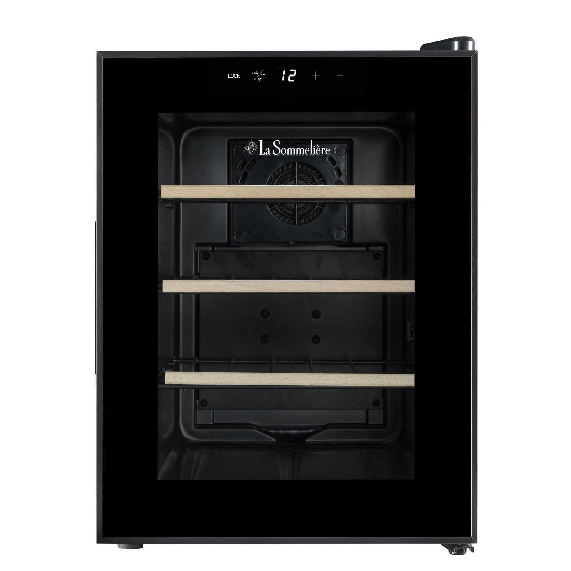 Vista de la Vinoteca 12 botellas La Sommelière 12SILENCE cargada de botellas de vino tinto y blanco