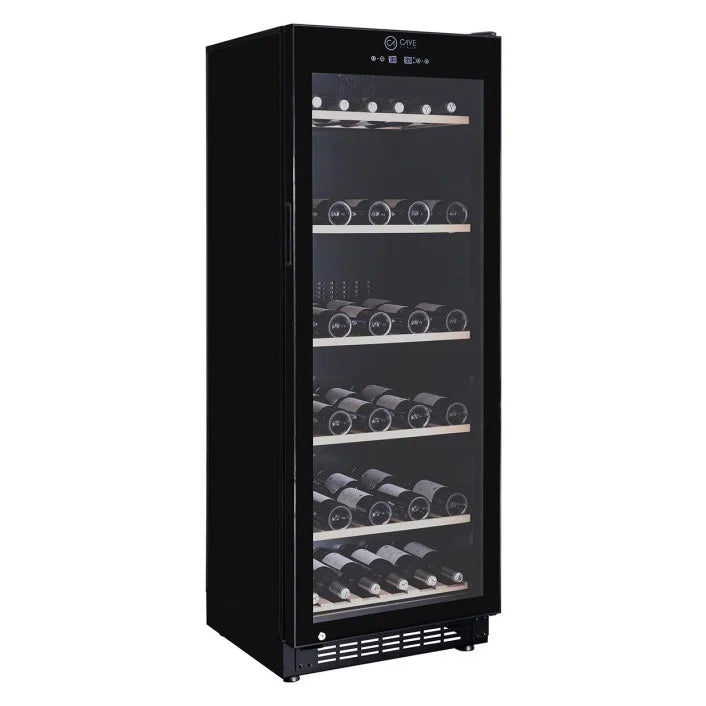 Cave Vinum CV-151-N, vinoteca de 120-130 botellas, vista del interior con estantes de madera.