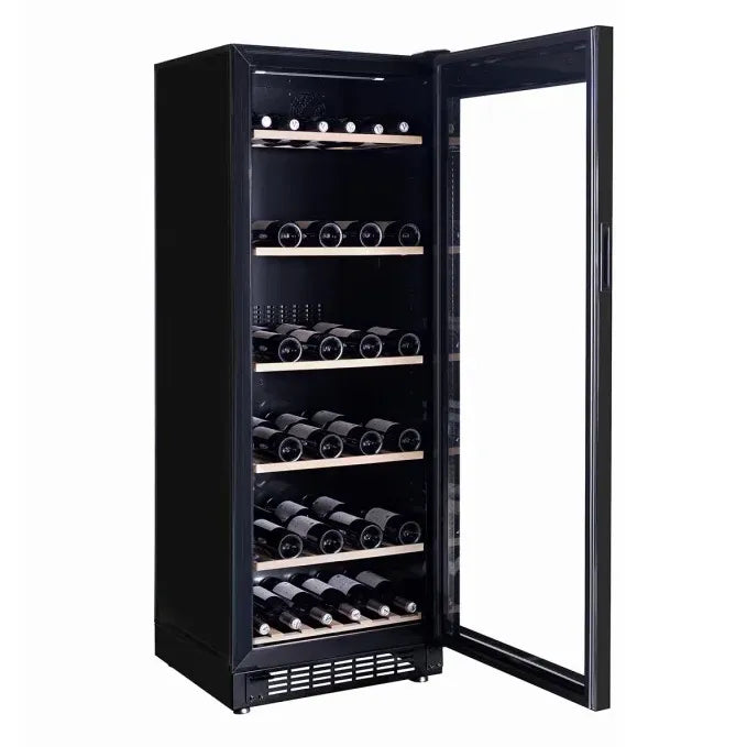 Vinoteca Cave Vinum CV-151-N de 120-130 botellas, vista del equipo con puerta de cristal.