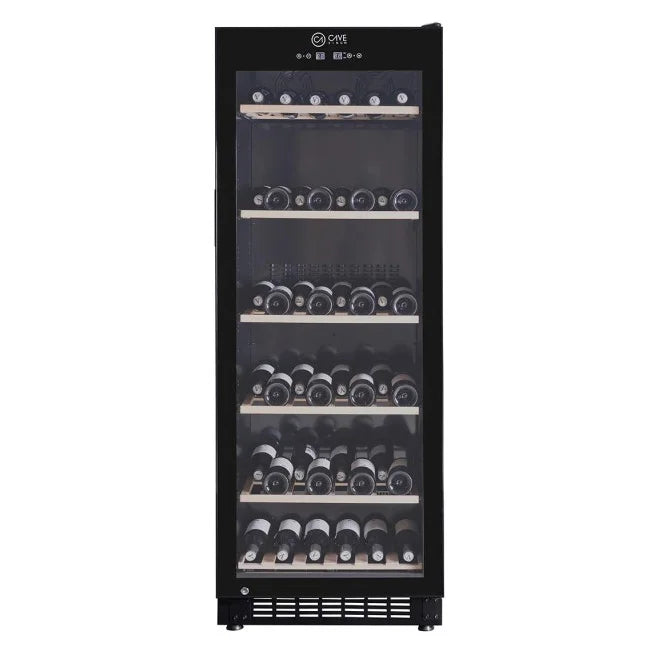 Vinoteca Cave Vinum CV-151-N de 120-130 botellas, encastrable de suelo, vista frontal del modelo negro.
