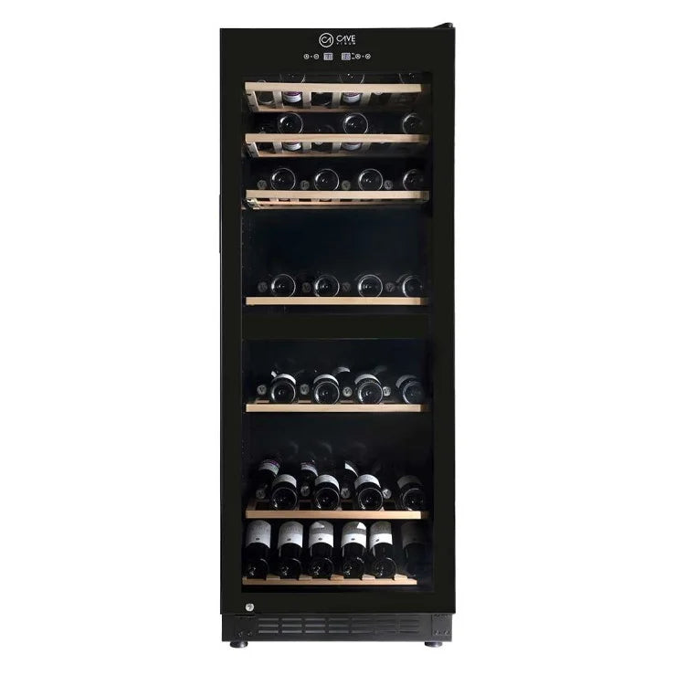 Vinoteca Cave Vinum CV-111-N-2T de 120 botellas, doble zona, encastrable de suelo, vista frontal.