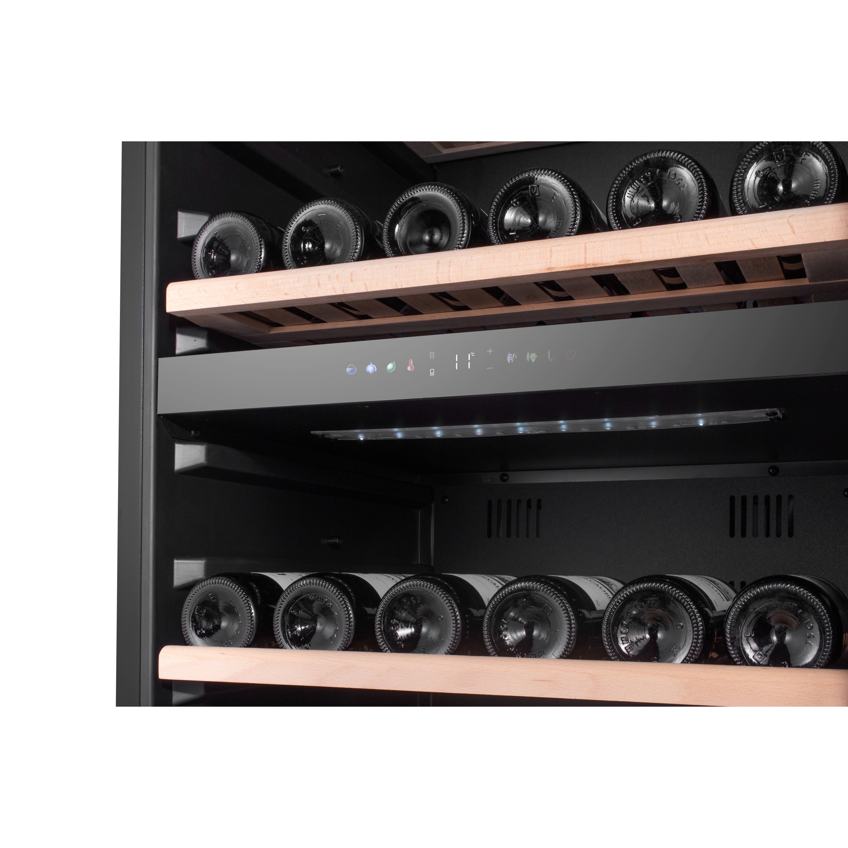 Vinoteca doble zona 120 botellas Caviss C2120CBEG detalle panel de control de temperatura de vino