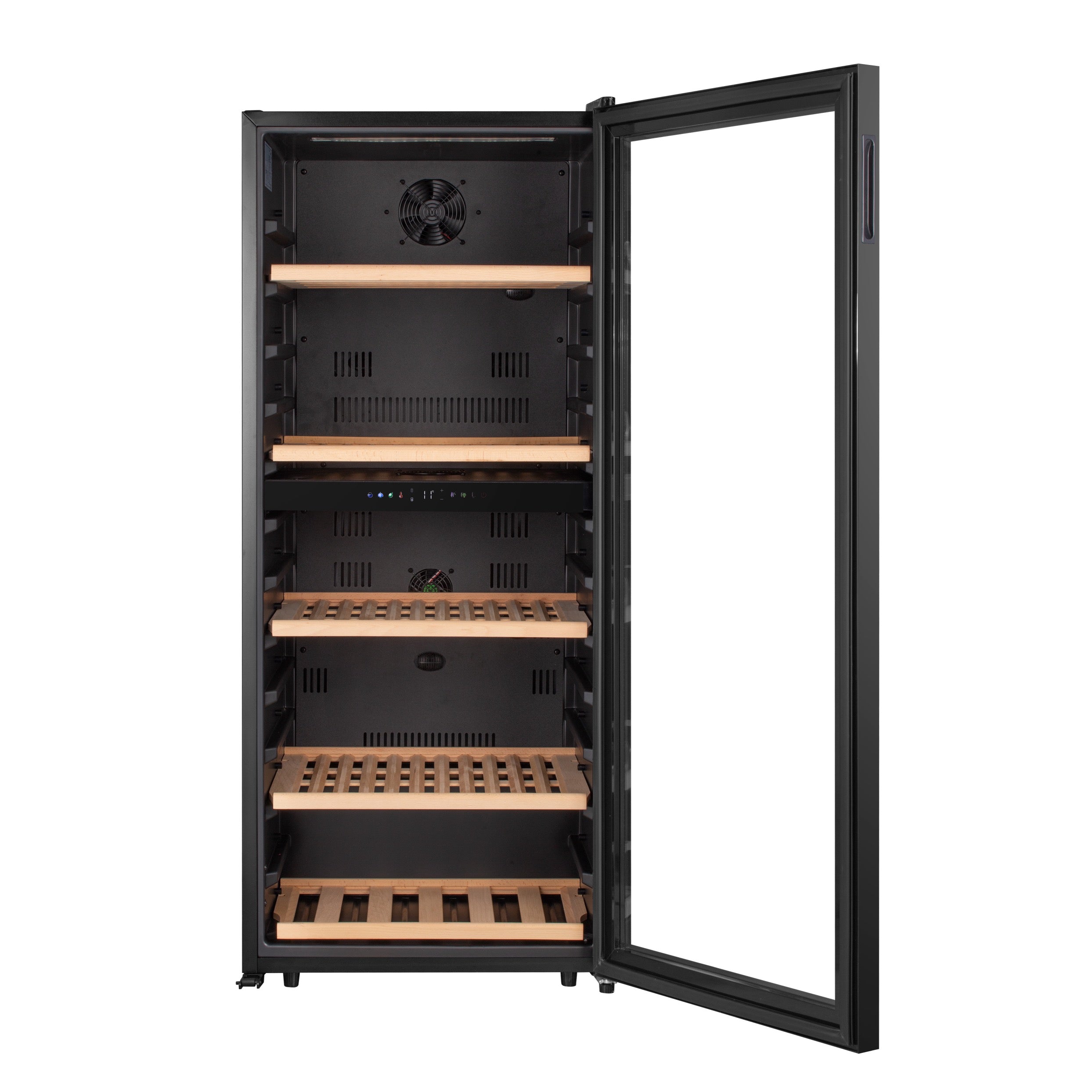 Vinoteca doble zona 120 botellas Caviss C2120CBEG frontal abierta