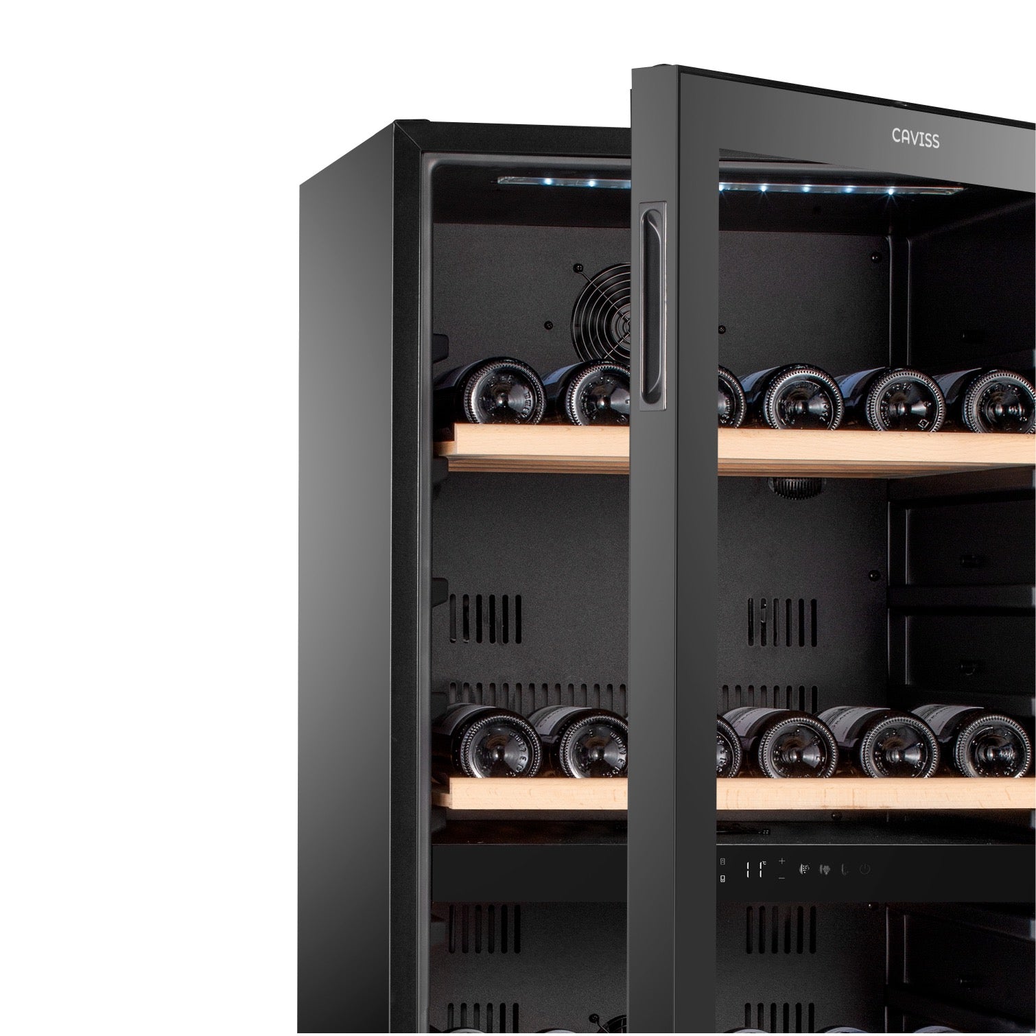 Vinoteca doble zona 120 botellas Caviss C2120CBEG detalle puerta