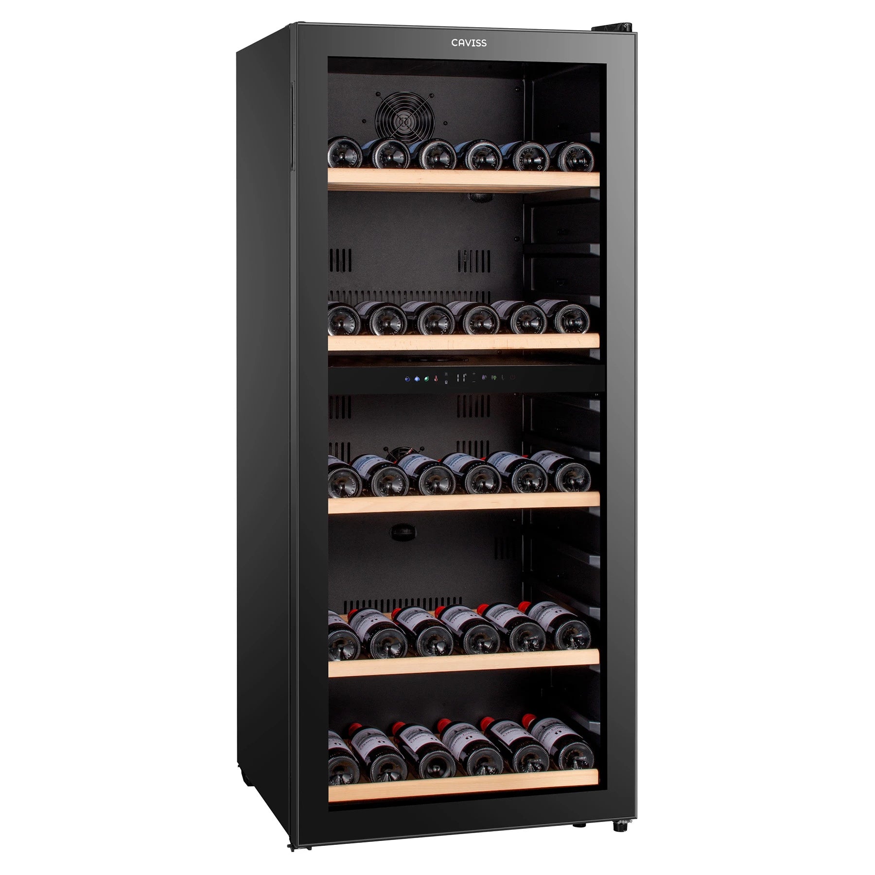 Caviss C2120CBEG, vinoteca de 120 botellas doble zona con puerta de cristal negro anti-UV.